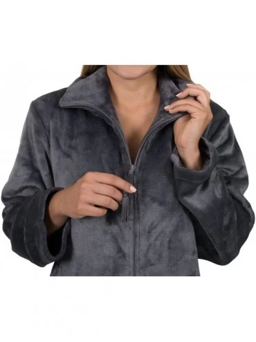 Robes Super Plush Front Zipper Scroll Texture Robe Zipper Bathrobe (Small- Shades of Gray) - CG17YKYMIHL $25.31