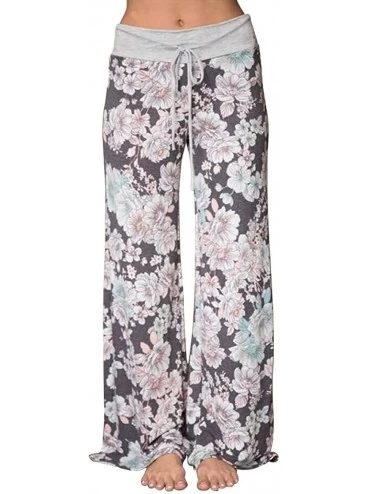 Bottoms Women's High Waist Casual Floral Print Drawstring Wide Leg Palazzo Pants Lounge Pajama - Grey - C11885OMTTN $26.42