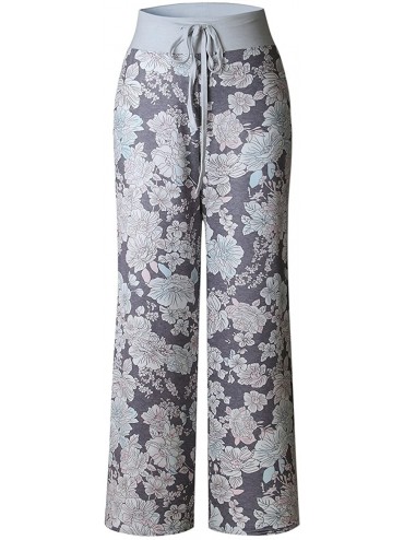 Bottoms Women's High Waist Casual Floral Print Drawstring Wide Leg Palazzo Pants Lounge Pajama - Grey - C11885OMTTN $52.84