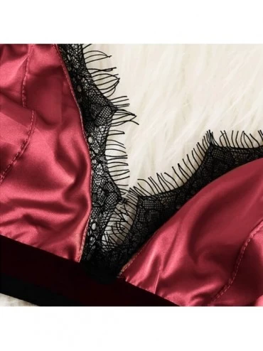 Accessories Sexy Satin Lace Patchwork Sleepwear for Women Lingerie Underwear Set - Wine - CF18SQ8WGDI $11.69