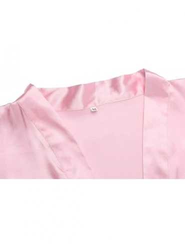 Robes Women's Robe Pure Long Kimono Robes Lightweight Silky Sleepwear V-Neck Calf-Length Bathrobe - Pink - C418O54EWGE $13.29