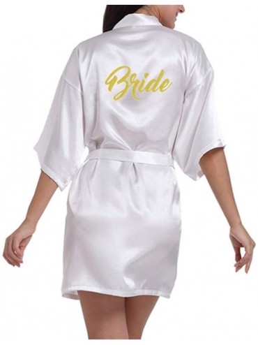 Robes Bride Robes Nightwear Pyjamas Silky Satin Women's Dressing Gown Kimono Nightdress - White - C5196XLUNW9 $52.49