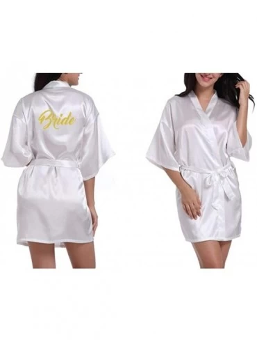 Robes Bride Robes Nightwear Pyjamas Silky Satin Women's Dressing Gown Kimono Nightdress - White - C5196XLUNW9 $24.42