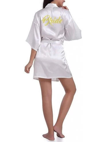 Robes Bride Robes Nightwear Pyjamas Silky Satin Women's Dressing Gown Kimono Nightdress - White - C5196XLUNW9 $24.42