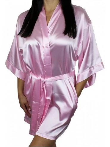 Robes Women's Satin Kimono Bridesmaid Short Robe with Pockets - Silky Feel Modern Cut - Light Pink - C312JQW4573 $12.25