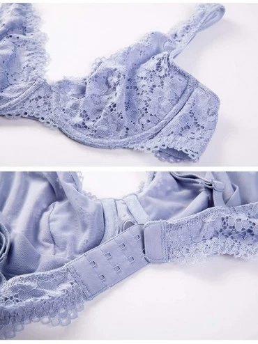 Bras Women's Lace Bra Plus Size Unlined Minimizer Underwire Bralette Full Coverage - Mystery Blue - CD18S62K2U5 $17.44
