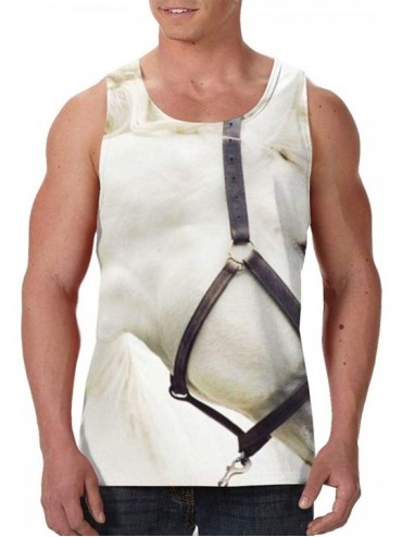 Undershirts Men's Soft Tank Tops Novelty 3D Printed Gym Workout Athletic Undershirt - White Horse Print - CT19D83CDKA $42.67