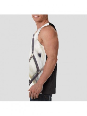 Undershirts Men's Soft Tank Tops Novelty 3D Printed Gym Workout Athletic Undershirt - White Horse Print - CT19D83CDKA $36.43