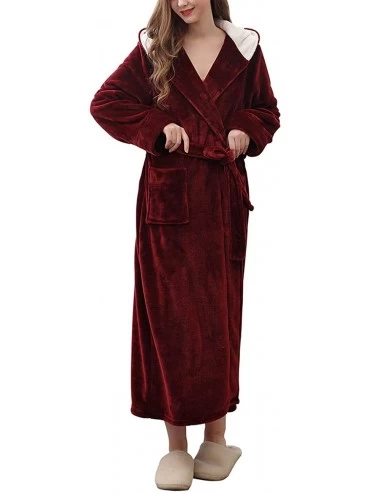 Robes Flannel Couple's Hooded Long Bathrobe - Wine Red(womens) - CN1930T0NLR $38.60