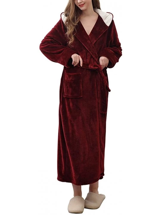 Robes Flannel Couple's Hooded Long Bathrobe - Wine Red(womens) - CN1930T0NLR $81.49