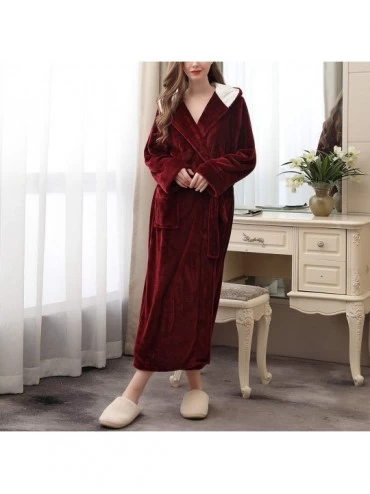 Robes Flannel Couple's Hooded Long Bathrobe - Wine Red(womens) - CN1930T0NLR $81.49