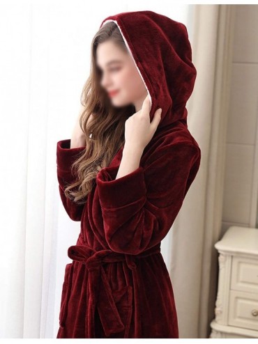 Robes Flannel Couple's Hooded Long Bathrobe - Wine Red(womens) - CN1930T0NLR $87.92