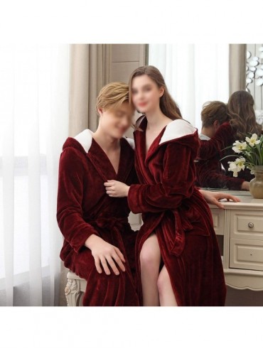 Robes Flannel Couple's Hooded Long Bathrobe - Wine Red(womens) - CN1930T0NLR $92.21