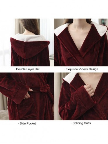Robes Flannel Couple's Hooded Long Bathrobe - Wine Red(womens) - CN1930T0NLR $87.92