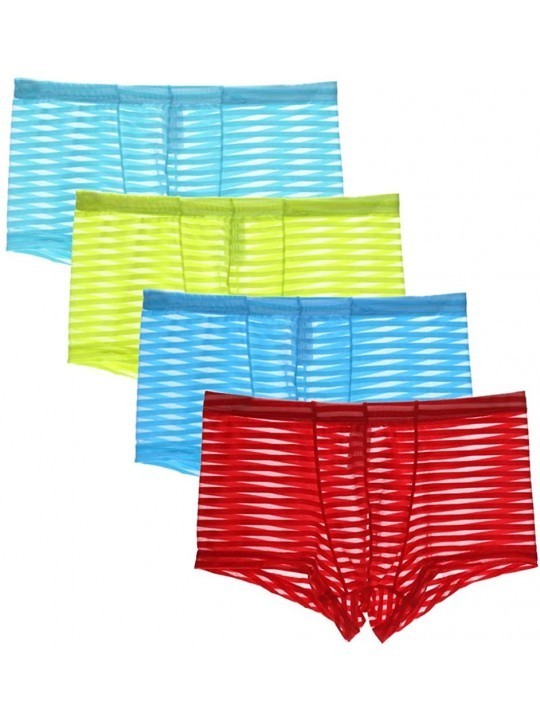 Panties Men's Striped Boxer Mesh Translucent Low Waist Briefs U Convex Pants - Lightblue+green+blue+red - CQ198O0AAL4 $40.45