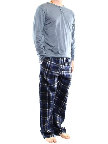 Sleep Sets Men's 2 Piece Long-Sleeve Jersey Knit Top and Micro Fleece Bottoms Pajama Set 5003 - Ash Grey/Blue Plaid Pl14 - CV...
