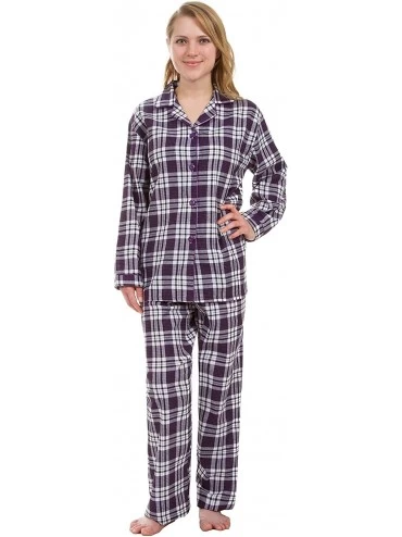 Sets Classic Women's Woven Pajamas- Long Sleeves Plaid Pajama Set - Purple Plaid - CT18885ENEY $29.28