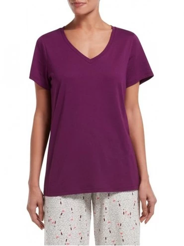 Tops Women's Short Sleeve V-Neck Sleep - Dark Purple - CF1984DRG2Z $41.26