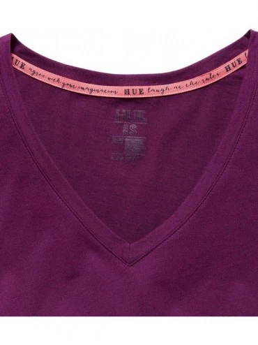 Tops Women's Short Sleeve V-Neck Sleep - Dark Purple - CF1984DRG2Z $24.97
