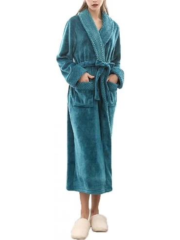 Robes Unisex Soft Solid Color Thick Warm Long Bath Robe Home Gown Sleepwear - Deep Green Women - C1196ENS96D $55.39