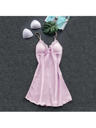 Baby Dolls & Chemises Women Fashion Sexy Sleepwear Lingerie Lace Temptation Belt Underwear Nightdress - Pink - CP199UK2G8W $1...