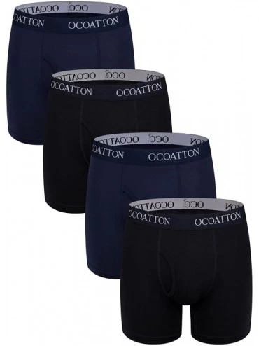 Boxer Briefs Men's Underwear Cotton Boxer Briefs With Fly 4-Pack - 2black+2blue - CJ184OA5D5M $56.75