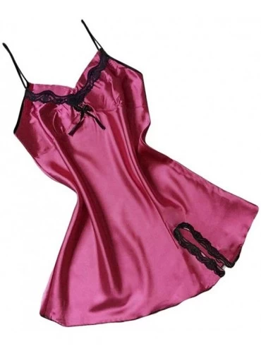 Baby Dolls & Chemises Women Sexy Lingerie Ladies Silk Lace Nightdress Babydoll Sleepwear Nightgown Plus Size - Wine Red 3 - C...