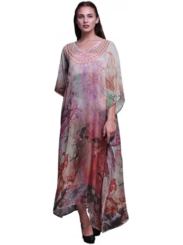 Nightgowns & Sleepshirts Sparrow Bird Ladies Kaftan Holiday Loungewear Maxi Dress Beach Coverup - Pink Salmon - CC18NCO00NC $...