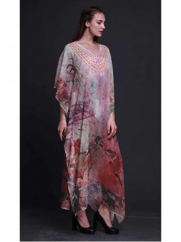 Nightgowns & Sleepshirts Sparrow Bird Ladies Kaftan Holiday Loungewear Maxi Dress Beach Coverup - Pink Salmon - CC18NCO00NC $...