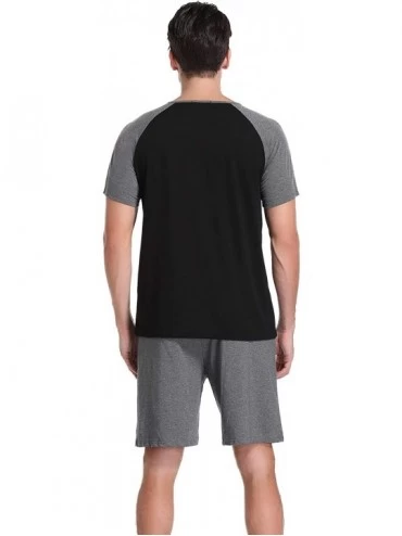 Sleep Sets Mens Short Pajamas Set Summer Sleepwear 2020 New Pj Set Cotton for Men - Black 2 - CD18Q0K49QI $29.40