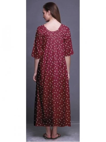 Nightgowns & Sleepshirts Maxi Nightgowns Women 3/4 Sleeves Summer Slip Nighty Sleepwear Nightdress - Burgundy - CF18T30Y223 $...