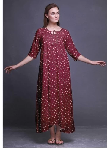 Nightgowns & Sleepshirts Maxi Nightgowns Women 3/4 Sleeves Summer Slip Nighty Sleepwear Nightdress - Burgundy - CF18T30Y223 $...
