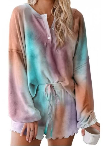 Sets Womens Pajama Sets Long Sleeve Shirt Tops + Shorts Sleepwear Pjs Sets Ladies 2 Piece Nightwear Loungewear Purple - CG190...