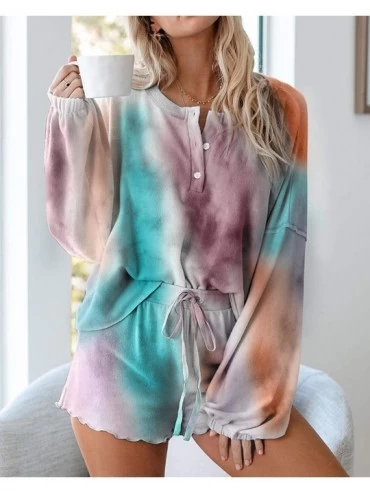 Sets Womens Pajama Sets Long Sleeve Shirt Tops + Shorts Sleepwear Pjs Sets Ladies 2 Piece Nightwear Loungewear Purple - CG190...