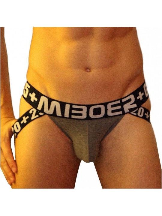 G-Strings & Thongs Men's Sexy Thong Underwear Jockstrap Cotton Comfort G String Boxer Briefs - Grey - CO19CDSM96E $38.01