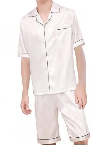 Sleep Sets Mens 2 Pcs Short Sleeve Satin Casual Lounge Loungewear Pajama Set - White - C918SAO8Y8Y $64.19