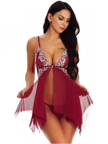 Baby Dolls & Chemises Sexy Lingerie for Women Front Closure Babydoll Lace Chemise Nightie V Neck Mesh Sleepwear with G-String...