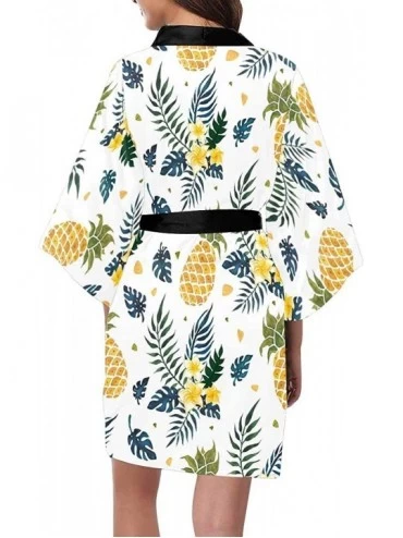 Robes Custom Tropical Pineapple Women Kimono Robes Beach Cover Up for Parties Wedding (XS-2XL) - Multi 2 - CV194TE8XOU $54.00