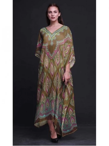 Nightgowns & Sleepshirts Floral Ethnic Ladies Kaftan Holiday Loungewear Maxi Dress Beach Coverup - Olive Green - CI18N7YS5DL ...
