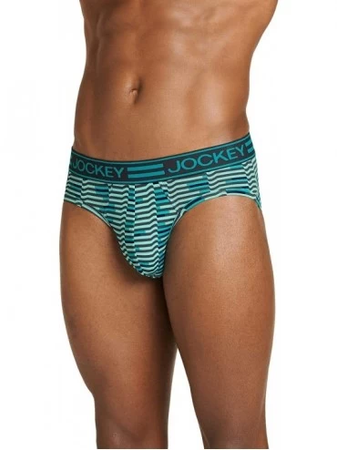 Briefs Men's Underwear Sport Cooling Mesh Performance Brief - Aqua Stripe - CE18UZXD3OL $21.74