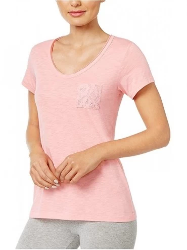 Tops Womens Lace Pocket V-Neck Pajama Top - Med Pink - CE18D0MRZWQ $24.16