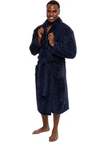 Robes Mens Luxury 400gsm Sleep Robe - Mid Length Plush Big & Tall Bathrobe - Navy - CI18UA7RW5Z $82.38