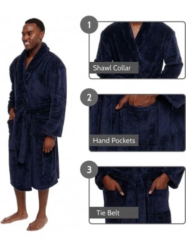 Robes Mens Luxury 400gsm Sleep Robe - Mid Length Plush Big & Tall Bathrobe - Navy - CI18UA7RW5Z $36.74