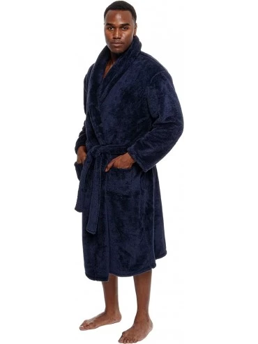 Robes Mens Luxury 400gsm Sleep Robe - Mid Length Plush Big & Tall Bathrobe - Navy - CI18UA7RW5Z $36.74