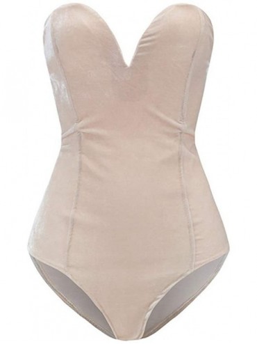 Shapewear Women's Strapless Back Lace up Velvet Bodysuit - Beige - CD18SQR220W $49.52