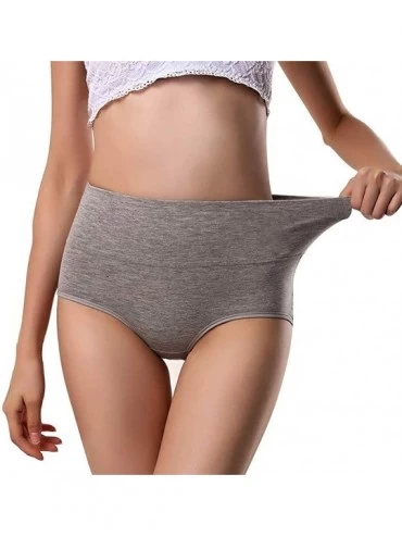 Shapewear Womens Underwear Briefs Solid Color Lingerie Soft Cotton High Waist Stitching Briefs - Gray - CN18W8XU0O0 $7.86