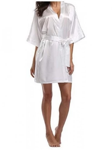 Robes Women's Satin Wedding Kimono Bride Robe Sleepwear Bridesmaid Pajamas Bathrobe Nightgown Dressing Gown - White - CE194S7...