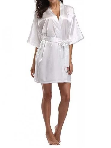 Robes Women's Satin Wedding Kimono Bride Robe Sleepwear Bridesmaid Pajamas Bathrobe Nightgown Dressing Gown - White - CE194S7...