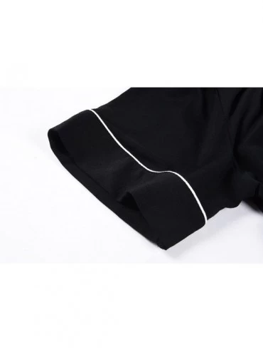 Sets Pajamas for Women Short Sleeve Sleepwear Button Down Nightwear Soft Pj Lounge Sets - Black - CY18SN9WY9X $25.78