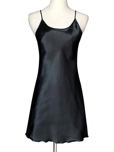 Nightgowns & Sleepshirts Women Lingerie Satin Full Slip Strap Chemises Midi Sleepwear Simple Elegant Nightshirts - Black - CN...